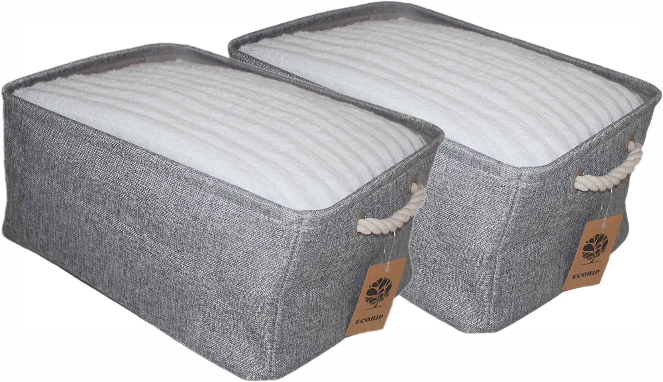 ECOHIP 2 Pack Storage Basket or Cloth Storage Bin, Collapsible & Foldable Fabric Cube Storage Bins, Fabric Storage Cubes, Laundry Basket Grey