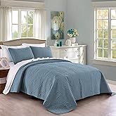 Pure Bedding Quilt Set Full/Queen Size Ash Blue - Oversized Bedspread - Soft Microfiber Lightweight Coverlet for All Season - 3 Piece Includes 1 Quilt and 2 Shams, Geometric Pattern