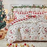 Joyreap 3pcs Christmas Duvet Cover Set Queen, Xmas Wreaths and Santa Claus Design Comforter Cover Set, Includes 1 Duvet Cover and 2 Pillow Shams