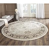 SAFAVIEH Vintage Collection Area Rug - 6'7" Round, Ivory & Brown, Oriental Traditional Distressed Design, Non-Shedding & Easy