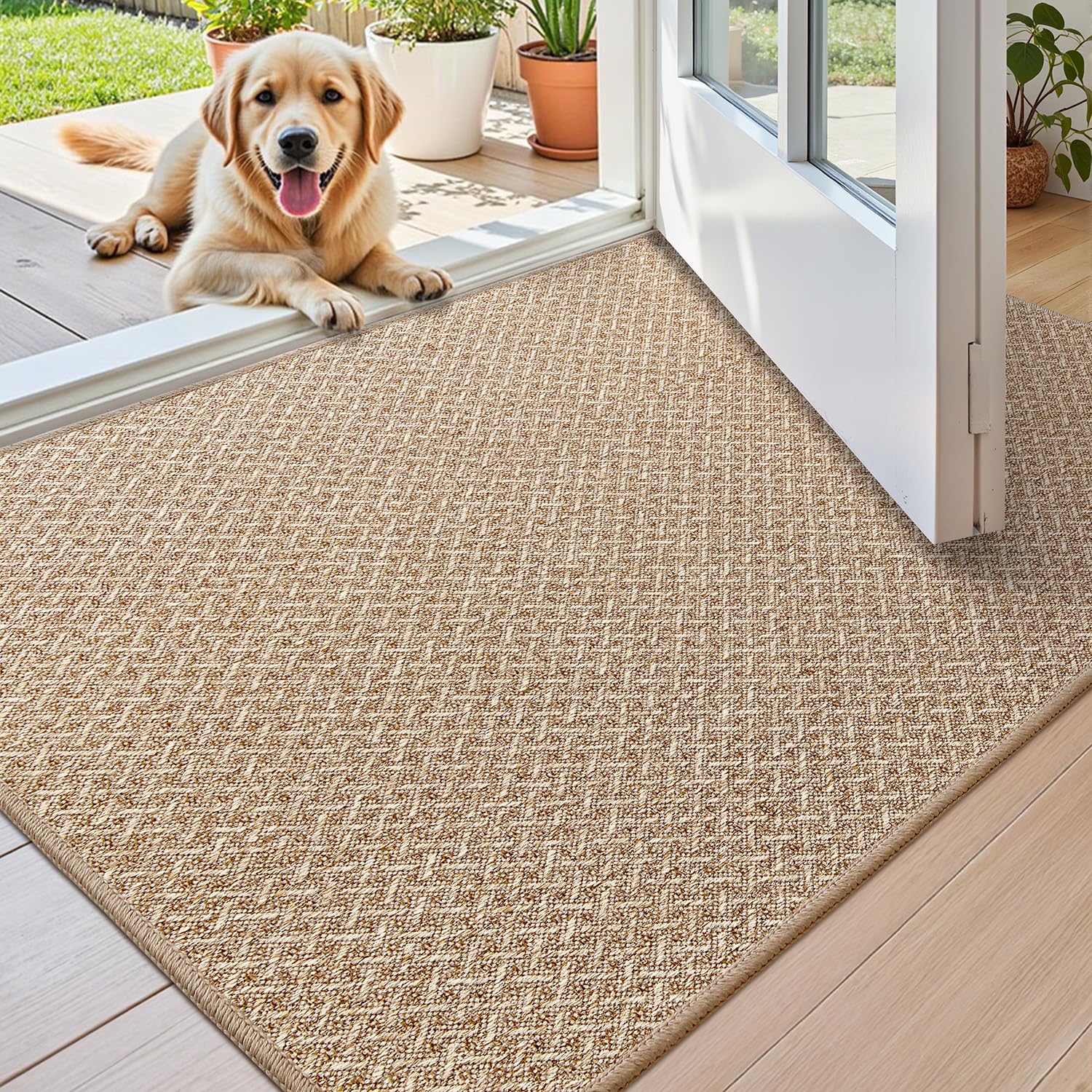 COLOR&GEOMETRY Small Thin Indoor Mat 44x76 cm, Doormats Inside Non Slip Front Door Mat Indoor Low-Profile Entrance Doormat, Easy Clean, Khaki (Rolled-up NO Creases)