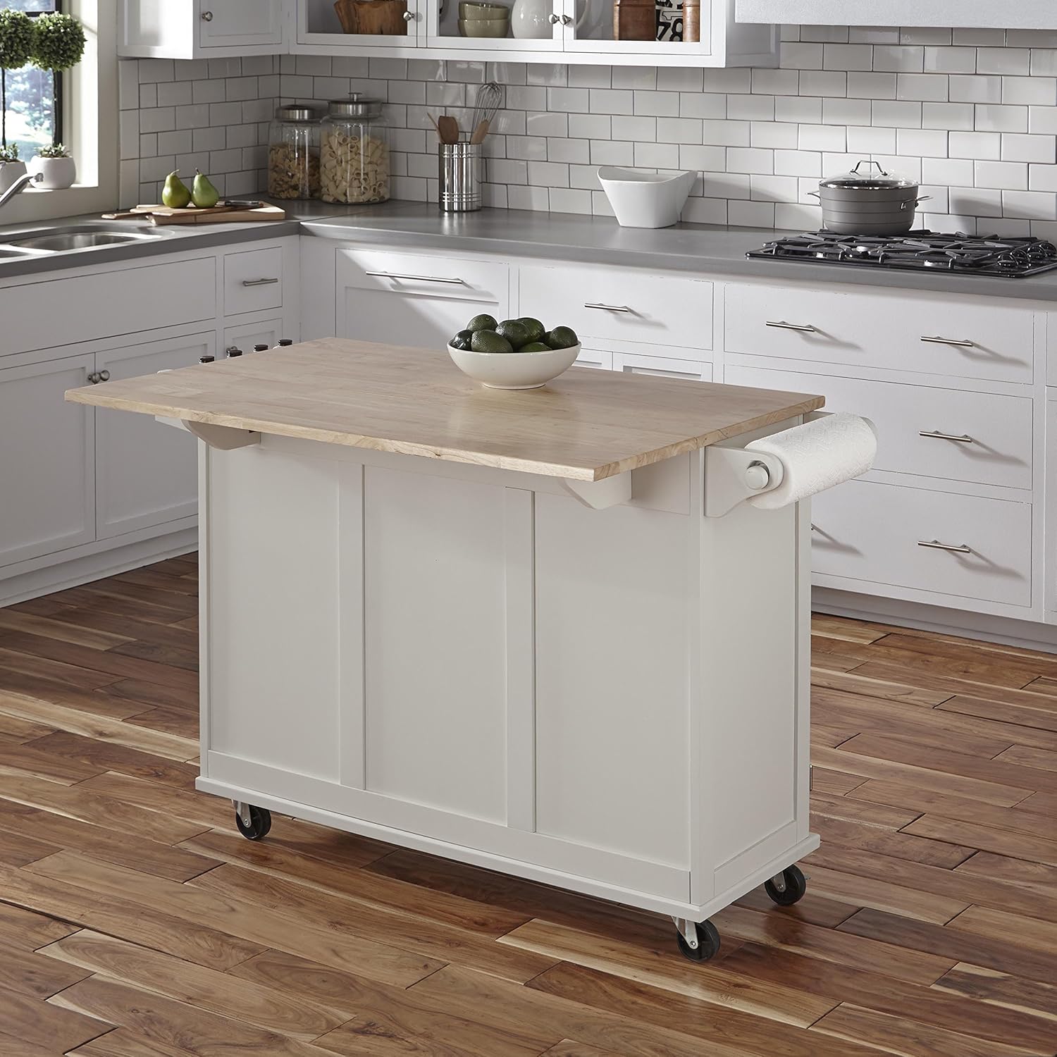Home Styles Liberty Kitchen Cart with Wood Top - White - Kitchen Islands & Carts