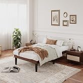 Yumori 12.9 Inch Minimalist Style Twin Size Bed Frame, Wood Platform Bed with Wood Slat Support, No Box Spring Needed, Easy Assembly, Walnut