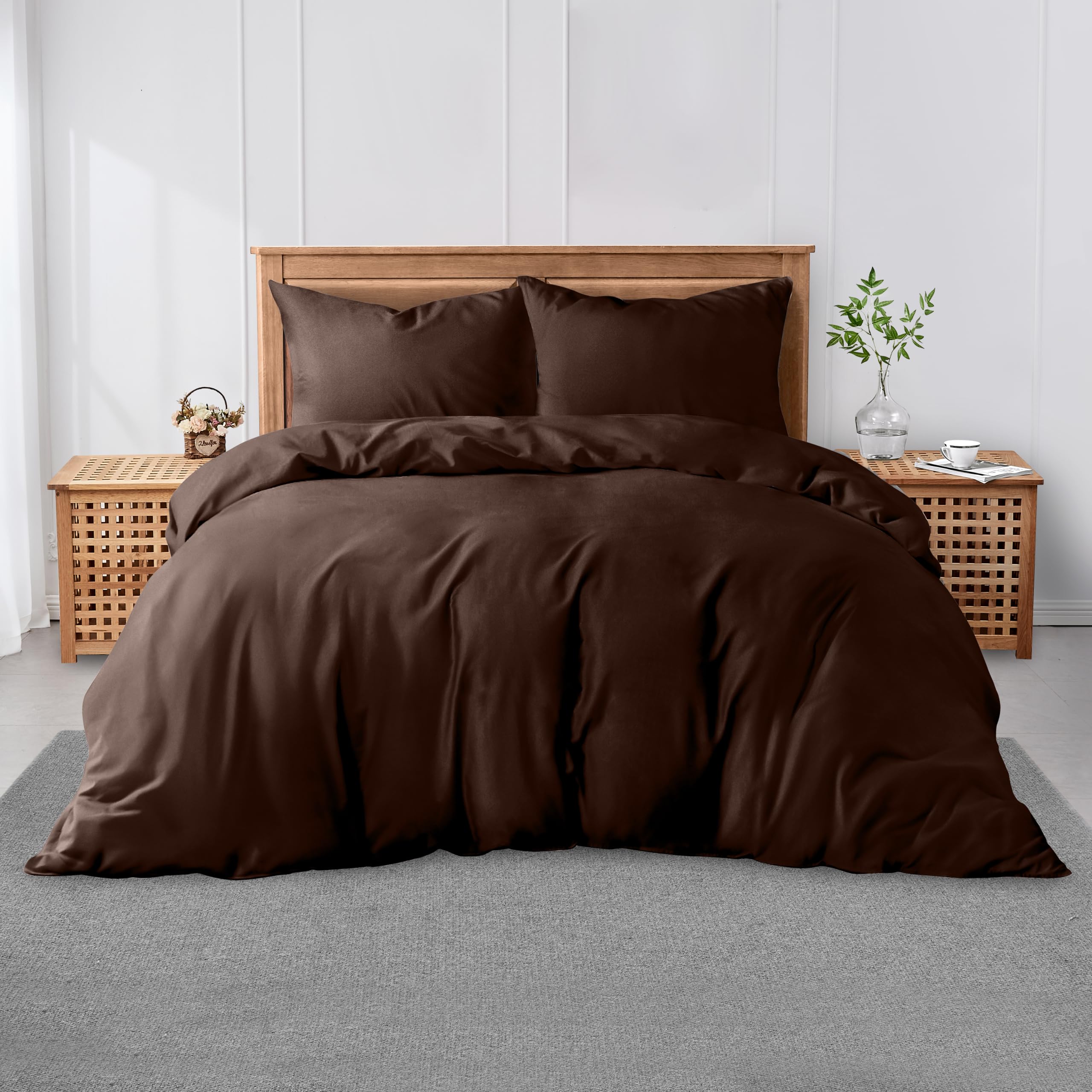 GC GAVENO CAVAILIA Double Size Plain Duvet Cover Set - Soft, Comfy & Breathable Luxury Bedding, Easy-Care Washable Bed Linen, Chocolate