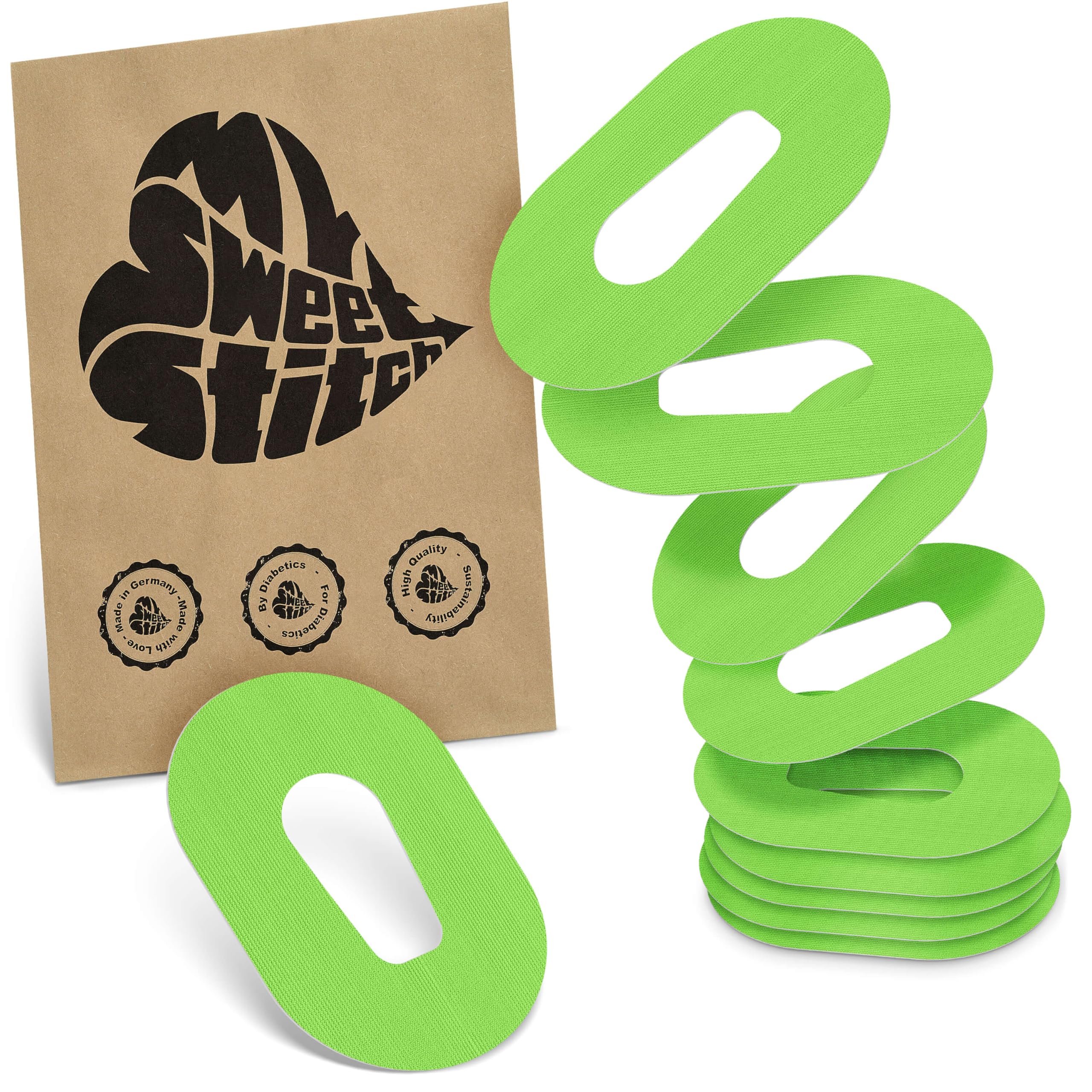 MySweetStitch - 10 x Dexcom G6 Patches, Overpatch Ø 70 x 55mm, Waterproof, Breathable, Skin-Friendly, Made in Germany, Green