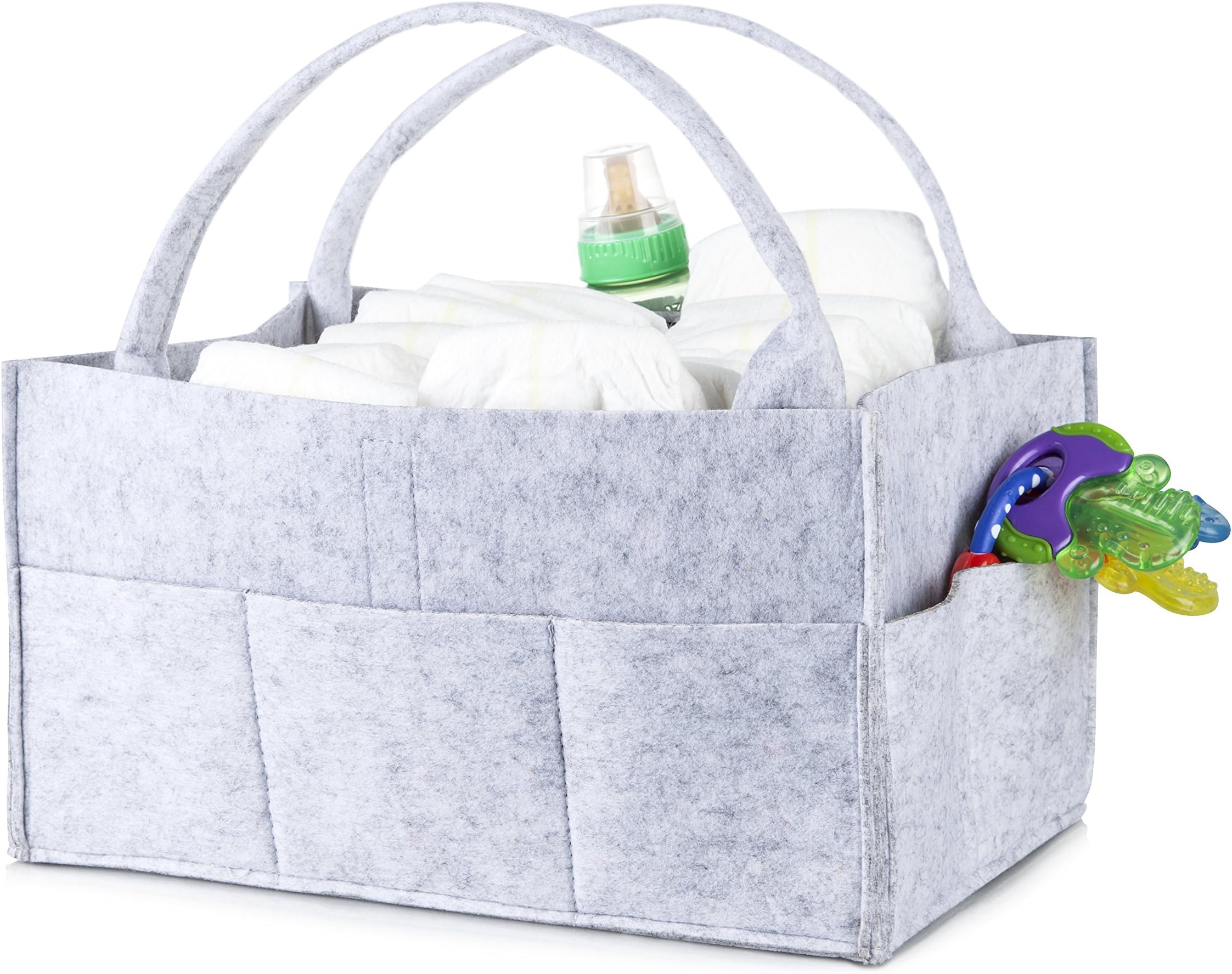 Nursery Storage Diaper Organizer Caddy: Portable Grey Baby Tote Bag with Handles