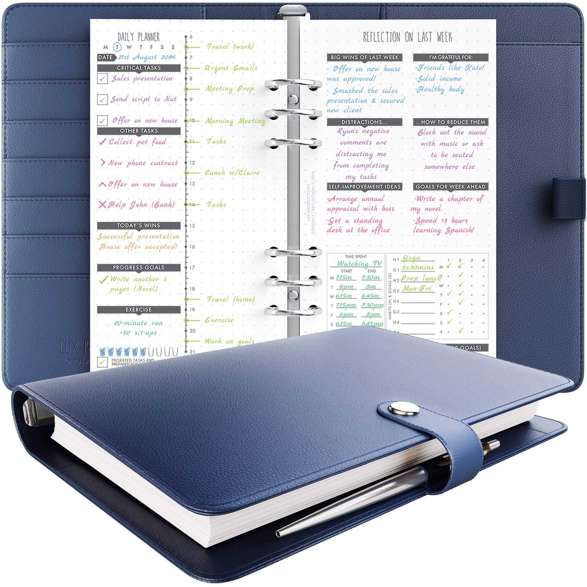 LUX Productivity COMPACT Planner – Best Undated 2024 Diary/Organizer with Daily Schedule & Reflection Journal - (Navy Blue)