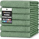 Homaxy Premium Kitchen Towels(18”x 28”, 6 Pack), Large Cotton Kitchen Hand Towels, Flat and Terry Dish Towels, 380 GSM Highly Absorbent Tea Towel Set with Hanging Loop, Grass Green