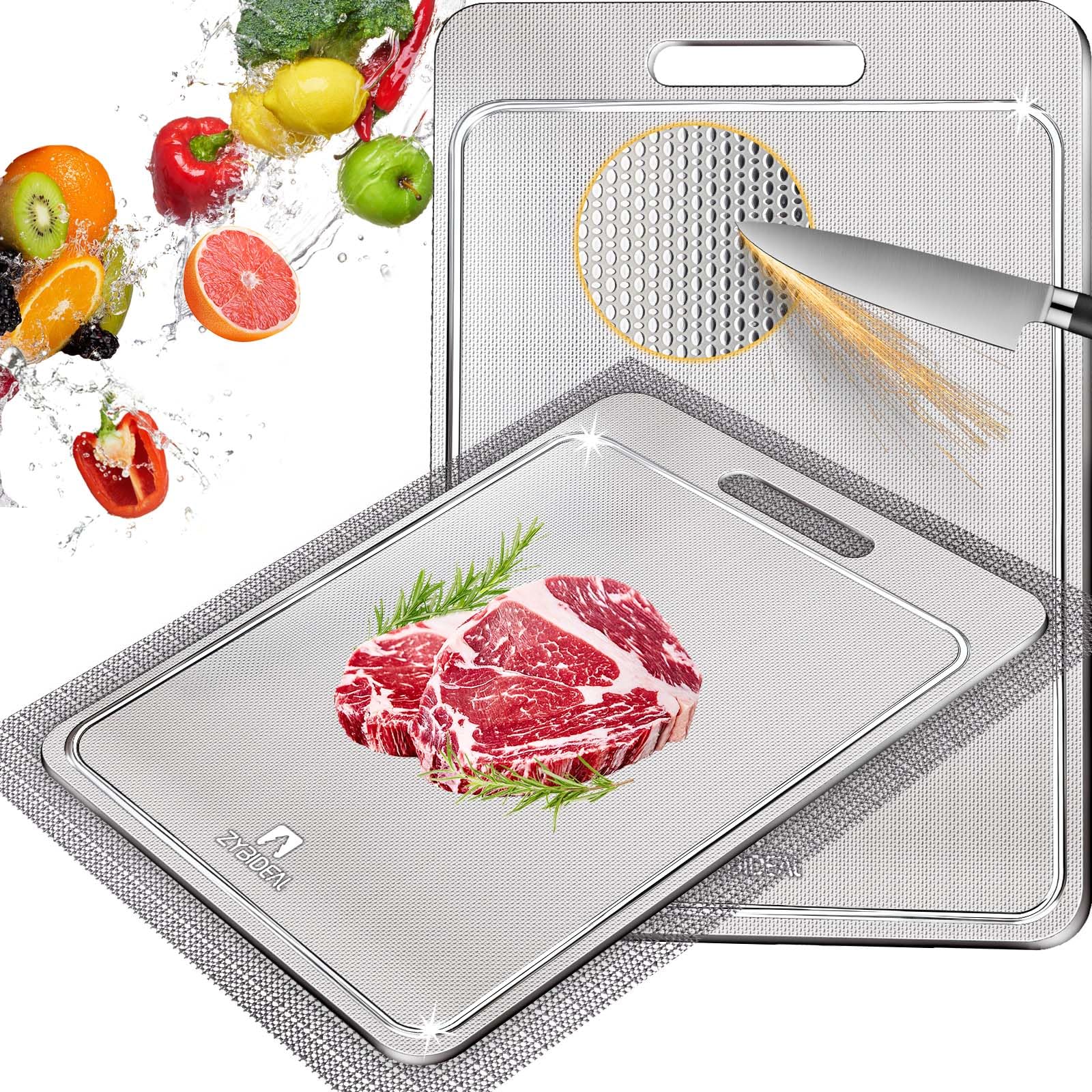 Photo 1 of 100% Pure Titanium Cutting Board with Groove, Scratch Resistant Chopping Board with Non-slip Pad for Kitchen, Titanium Cutting Boards for Vegetables and Meat, Dishwasher safe
