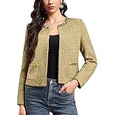 M.Infisavo Womens Sequin Crew Neck Tweed Jackets Blazer Party Business Casual Hooking Closure Outfit