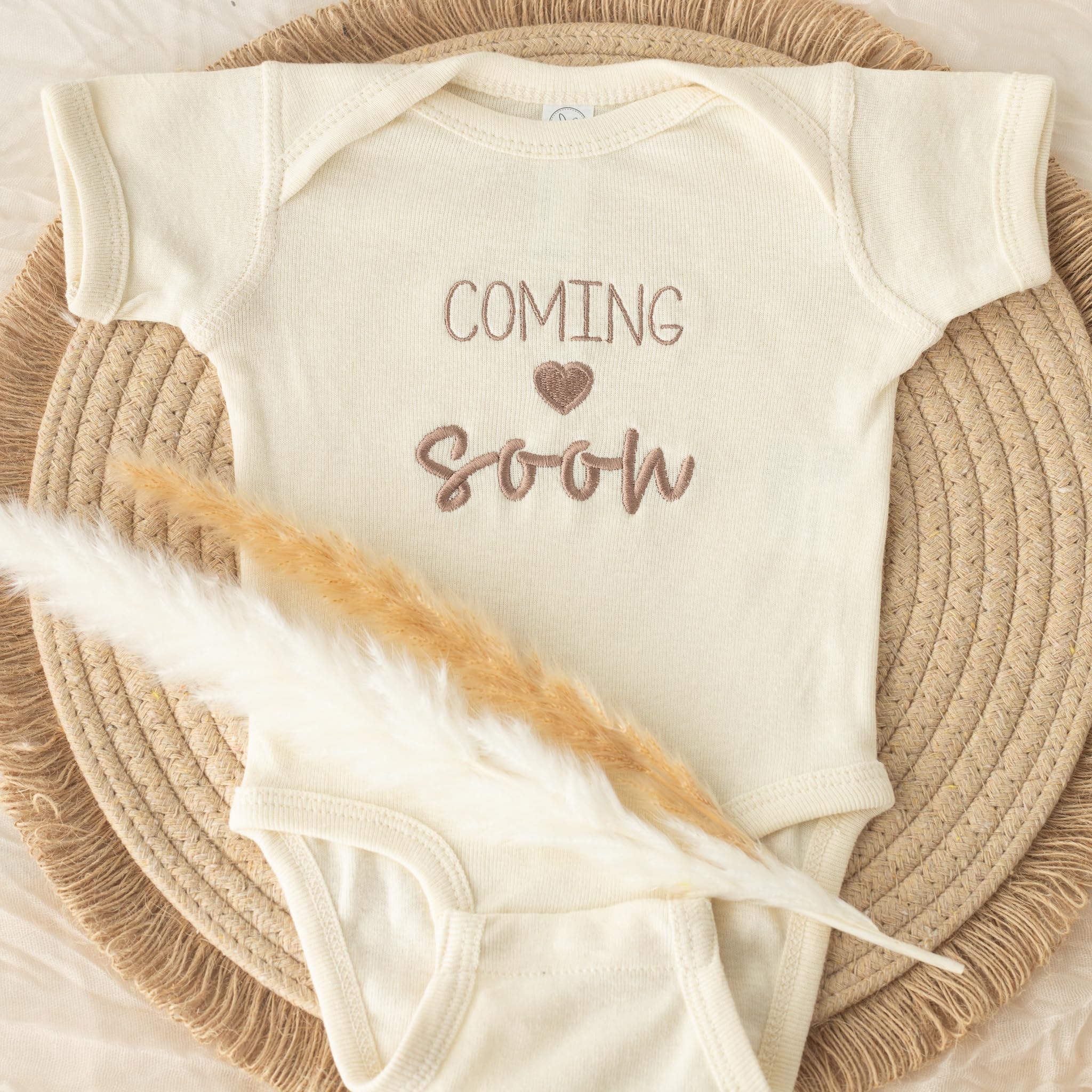 CSH Embroidered Pregnancy Announcement Bodysuit, Baby Gifts, Coming Soon, Natural Color 0-3 Months