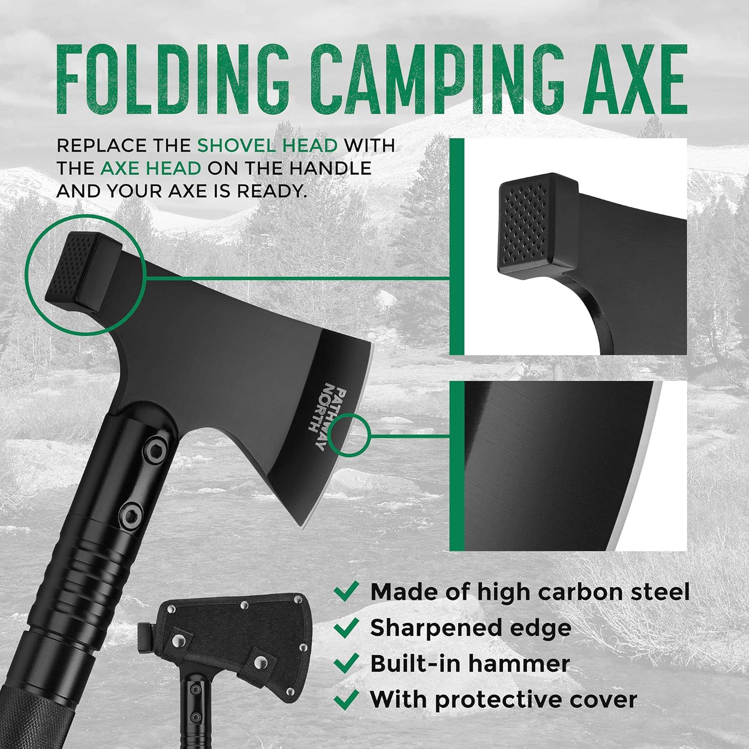 PATHWAY NORTH Camping Axe and Survival Shovel – Stainless Steel Multi-Tool Folding Shovel and Survival Hatchet – Equipment for Outdoor, Hiking, Hunting, Emergency, Backpacking : Garden & Outdoor