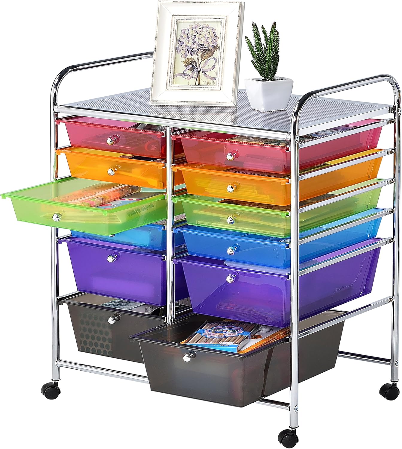 Finnhomy 12 Drawer Organizer Cart Utility Cart Rolling Storage Cart Smoke Drawer Studio Trolley Office Suppliers for Home School Beauty Salon Storage : Office Products
