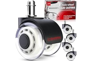 SEDDOX IDEAS FOR YOUR HOME SEDDOX Office Chair Wheels Replacement Set of 5 - Dual 2 Inch Soft Chair Casters for Hardwood Vinyl Tile - Heavy Duty & Safe for All Floors - Fits 98% of Computer Gaming & Office Chairs - White
