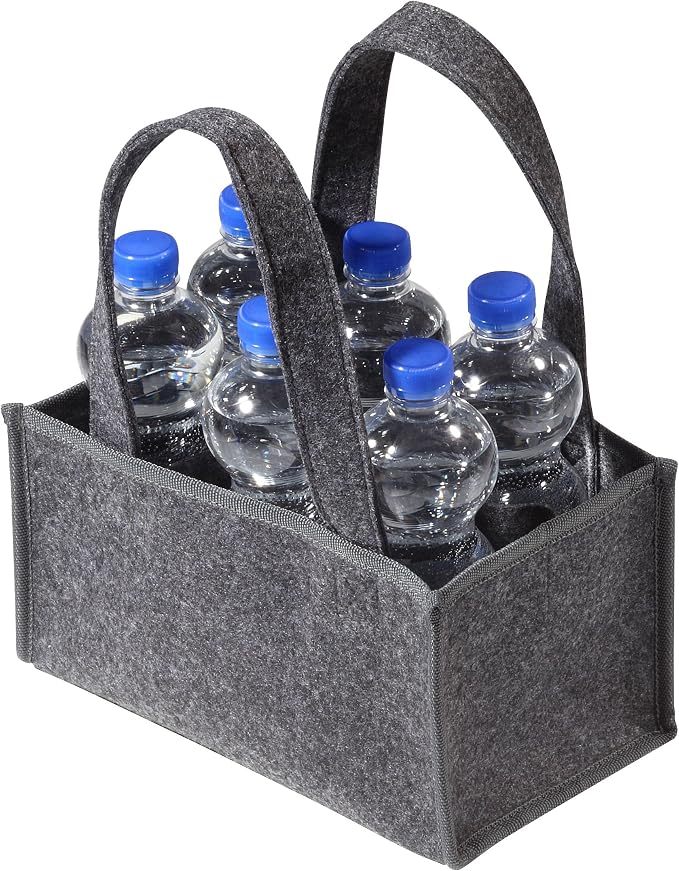 Flaschentasche Für Wein – 6 Fächer, Filz, Mit Griff, Für Wein, Bier, Wasser (hellgrau)