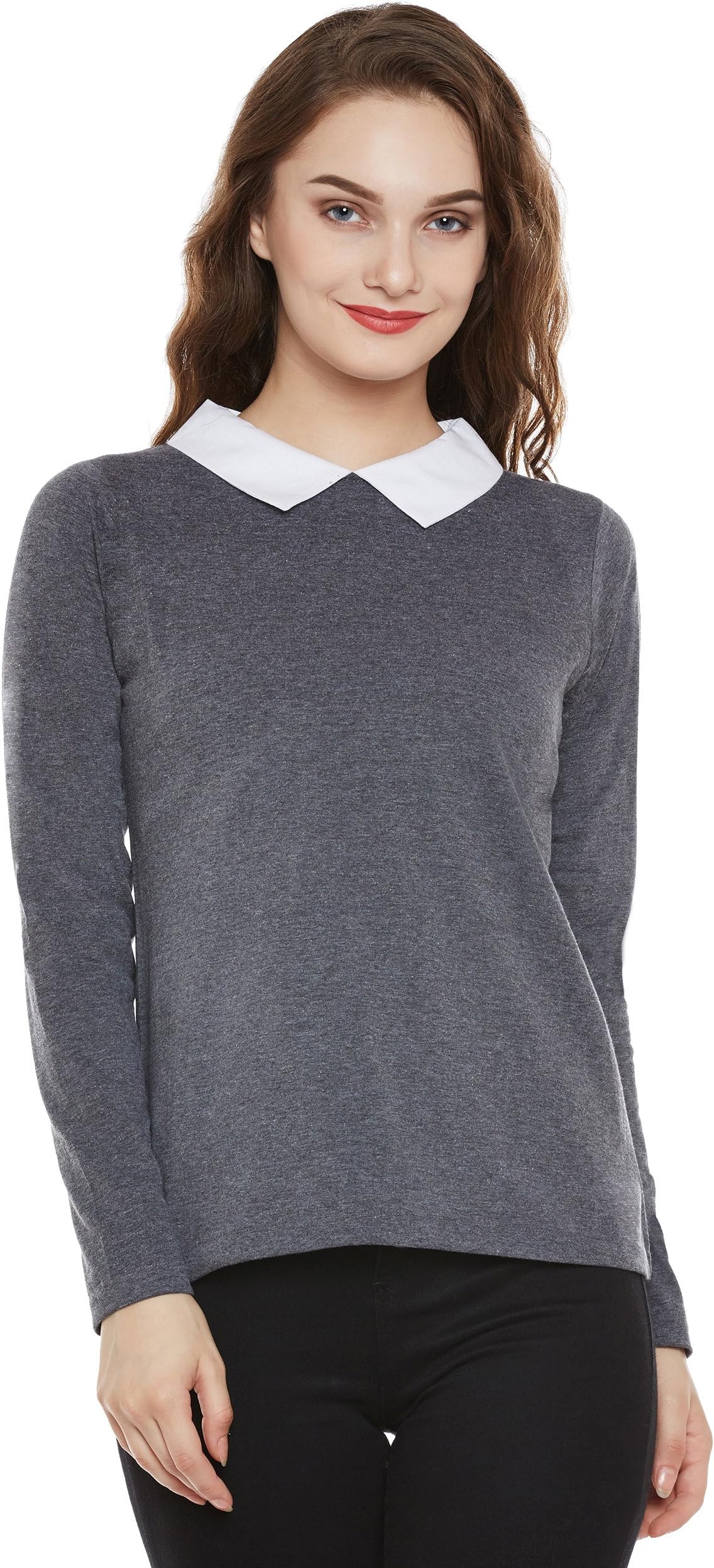 Miss Chase Women's Grey Cotton Basic Top