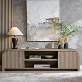 OKD 70" Modern TV Stand with Large Storage,Brown Alder | TV Consoles with Adjustable Shelves,Fluted Entertainment Center with Rounded Silhouette，for TVs up to 80 Inch