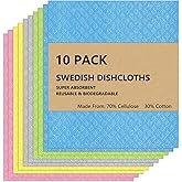 Swedish Dish Cloths 10 Pack - Ultra Absorbent Reusable Cellulose Sponge Cloths | Eco-Friendly Kitchen Towels for Dishes, Countertops & Cleaning | Fast-Drying, Biodegradable (Assorted Colors)