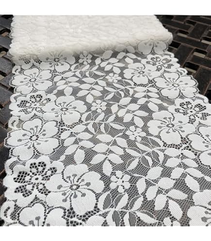 Cinta De Encaje Extensible Floral - 10 Metros, Blanco, Poliéster Elástico | Para Costura, Manualidades Y Decoración