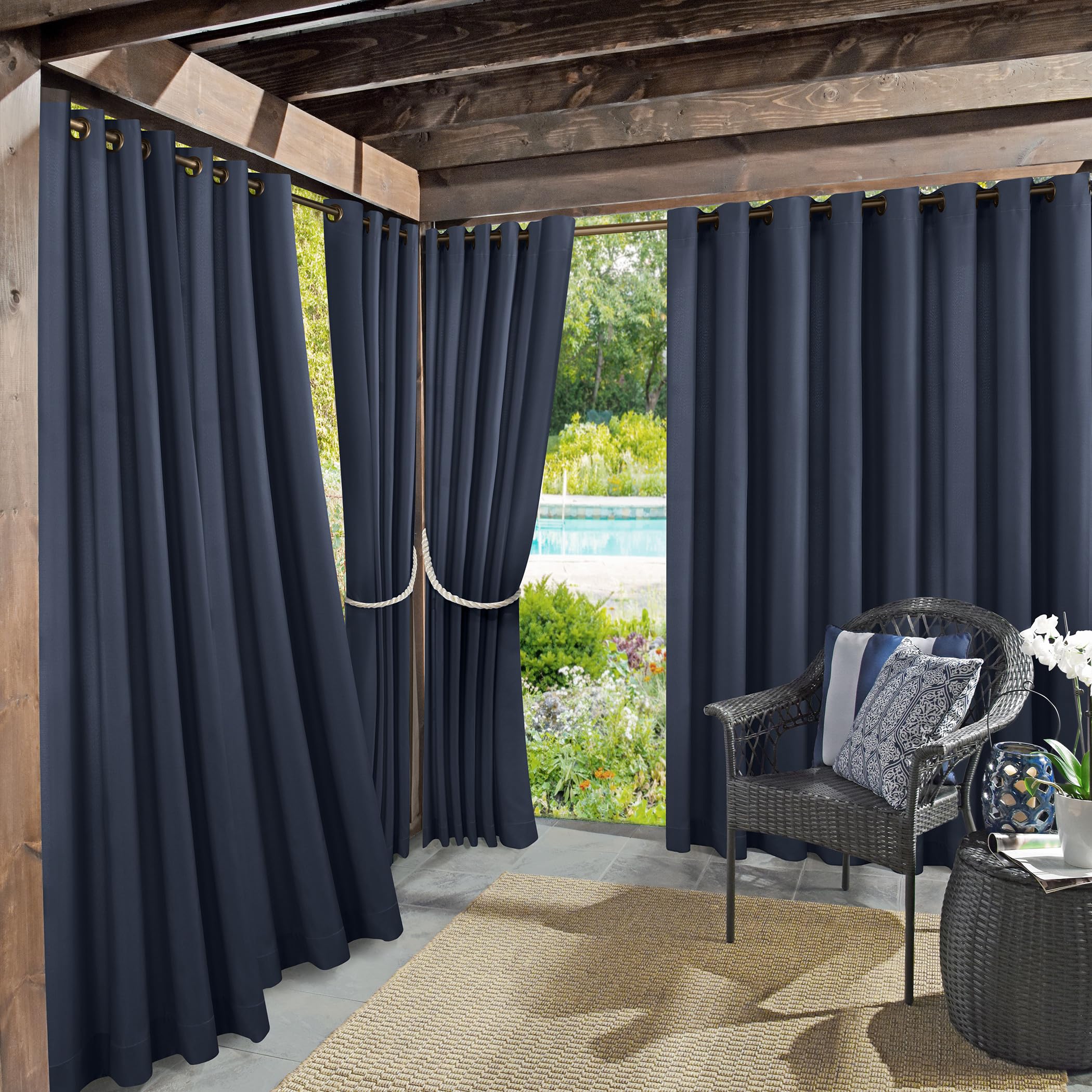 Sun Zero Marina Indoor/Outdoor UV Protectant Energy Efficient Grommet Curtain Panel, 54" x 84", Navy Blue