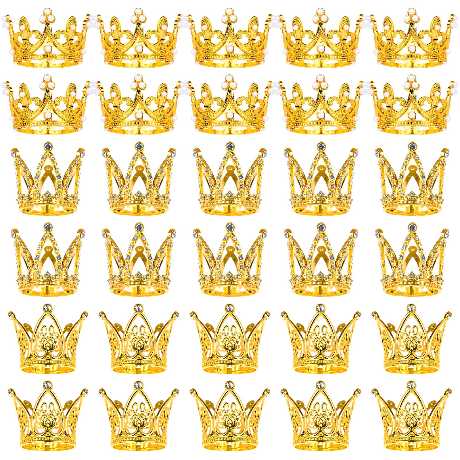 Photo 1 of 30 Pcs Crowns for Flower Bouquets Gold Crown Cake Topper Mini Crown for Flower Bouquet Accessories Birthday Crowns Cupcake Toppers for Bridal Wedding Baby Shower Mothers Day Party Cake Decor, 3 Style