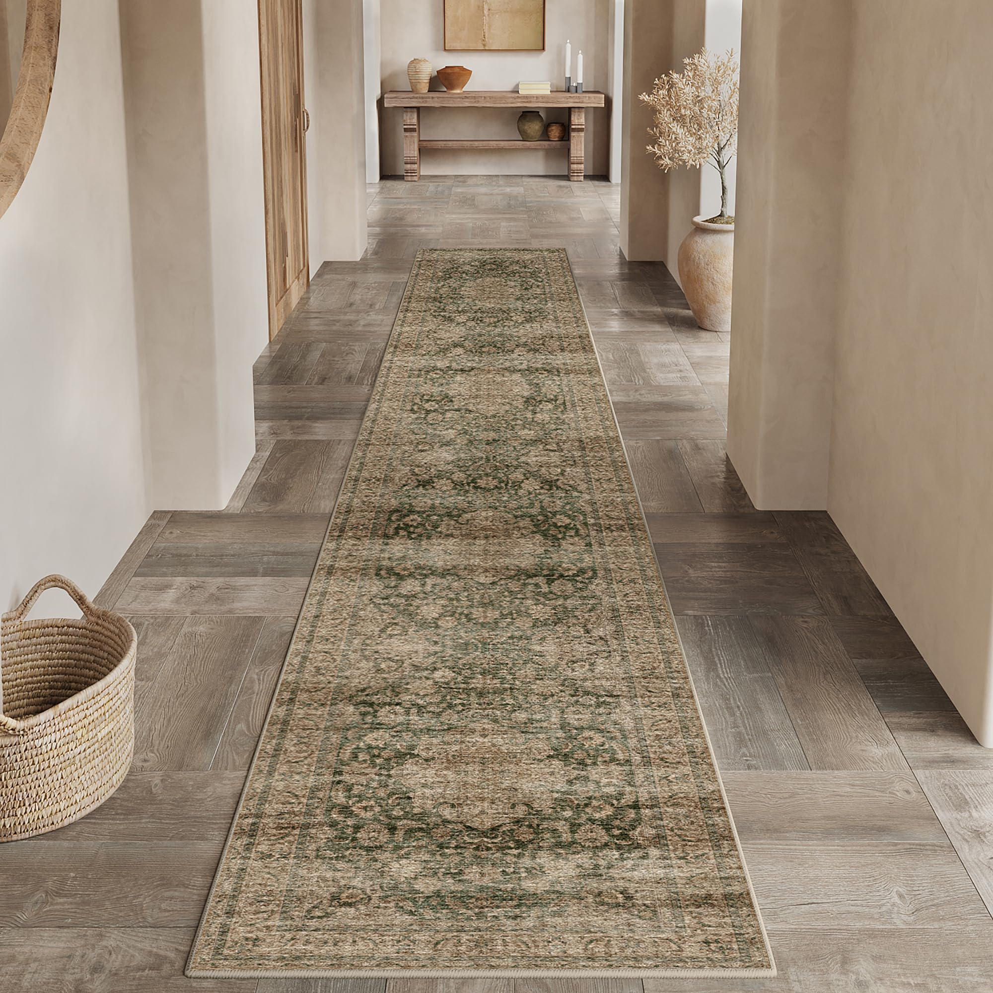 WondRg 2x8 Washable Brown Vintage Runner Rug for