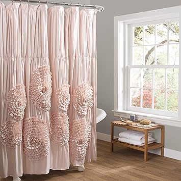 Amazon Com Lush Decor Blush Serena Shower Curtain Ruffled Floral