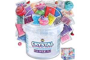 FUN KIDZ 4 LB Huge Glassy Clear Slime Bucket Toy for Kids, FunKidz 64 FL OZ Premade Big Crystal Slime Pack Gift with 29 Sets Add-ins Jumbo Slime Kit for Girls Boys Party Present