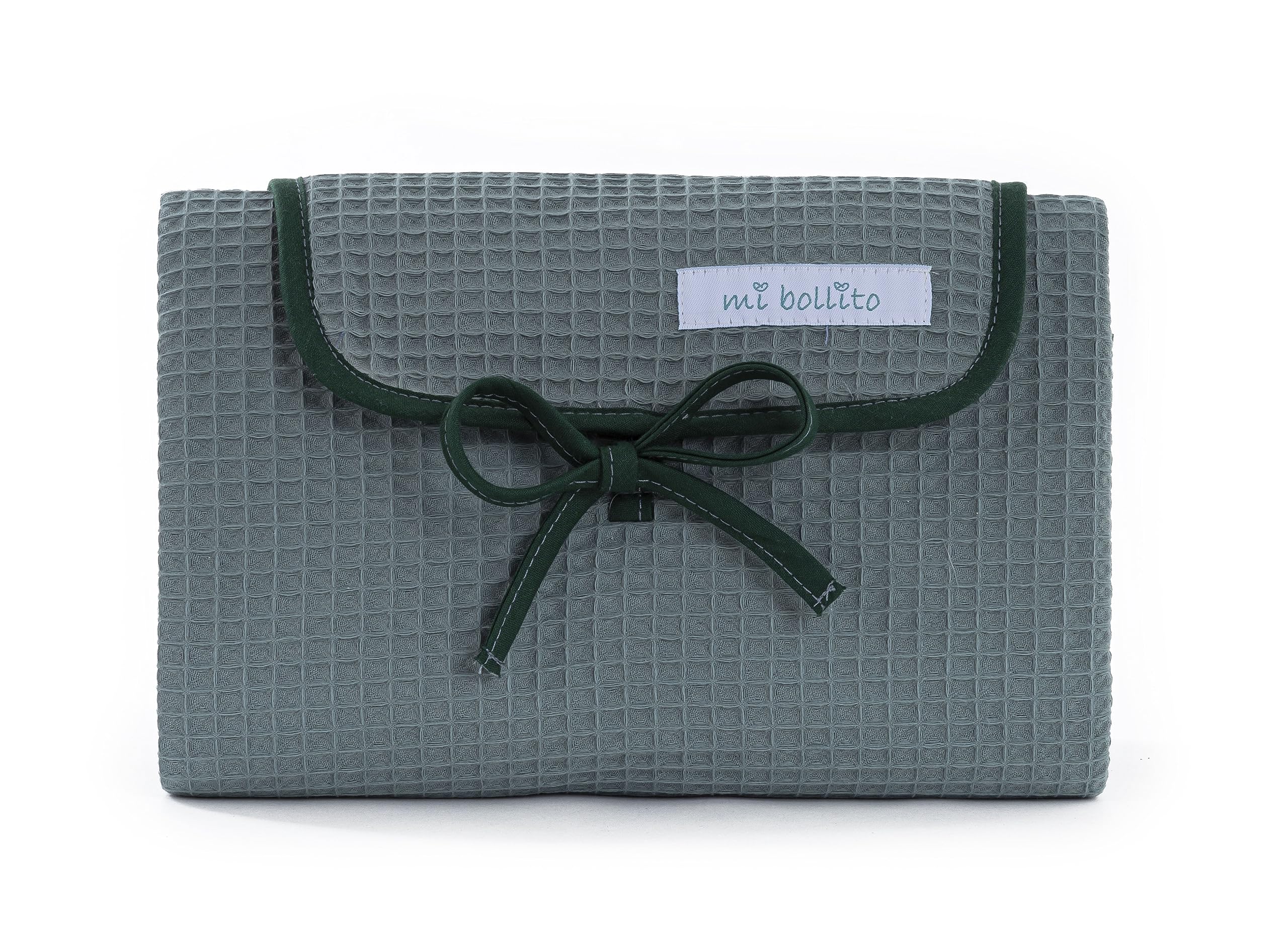 Mi bollito Baby Changing Mat Portable Foldable Waterproof 100% Waffle Cotton Fabric Easy to Store in Maternity Bag Ideal Newborn Gift (Green)