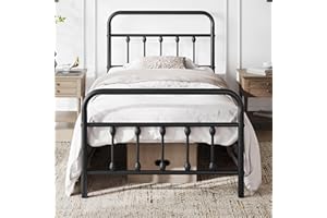 Yaheetech Classic Metal Platform Bed Frame Mattress Foundation with Victorian Style Iron-Art Headboard/Footboard/Under Bed Storage/No Box Spring Needed/Twin Size Black