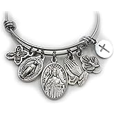 St. Teresa of Avila Bangle Bracelet, Patron Saint Italian Charm Jewelry, Catholic Gift, 4 Sizes Extra Small to Large