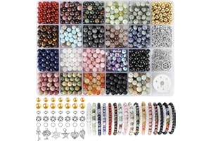 Zefy 996 Pcs 6mm Natural Stone Beads, Round Crystal Bead Genuine Real Stones, Gemstone Beads Kit with Spacer Bead Charms for 