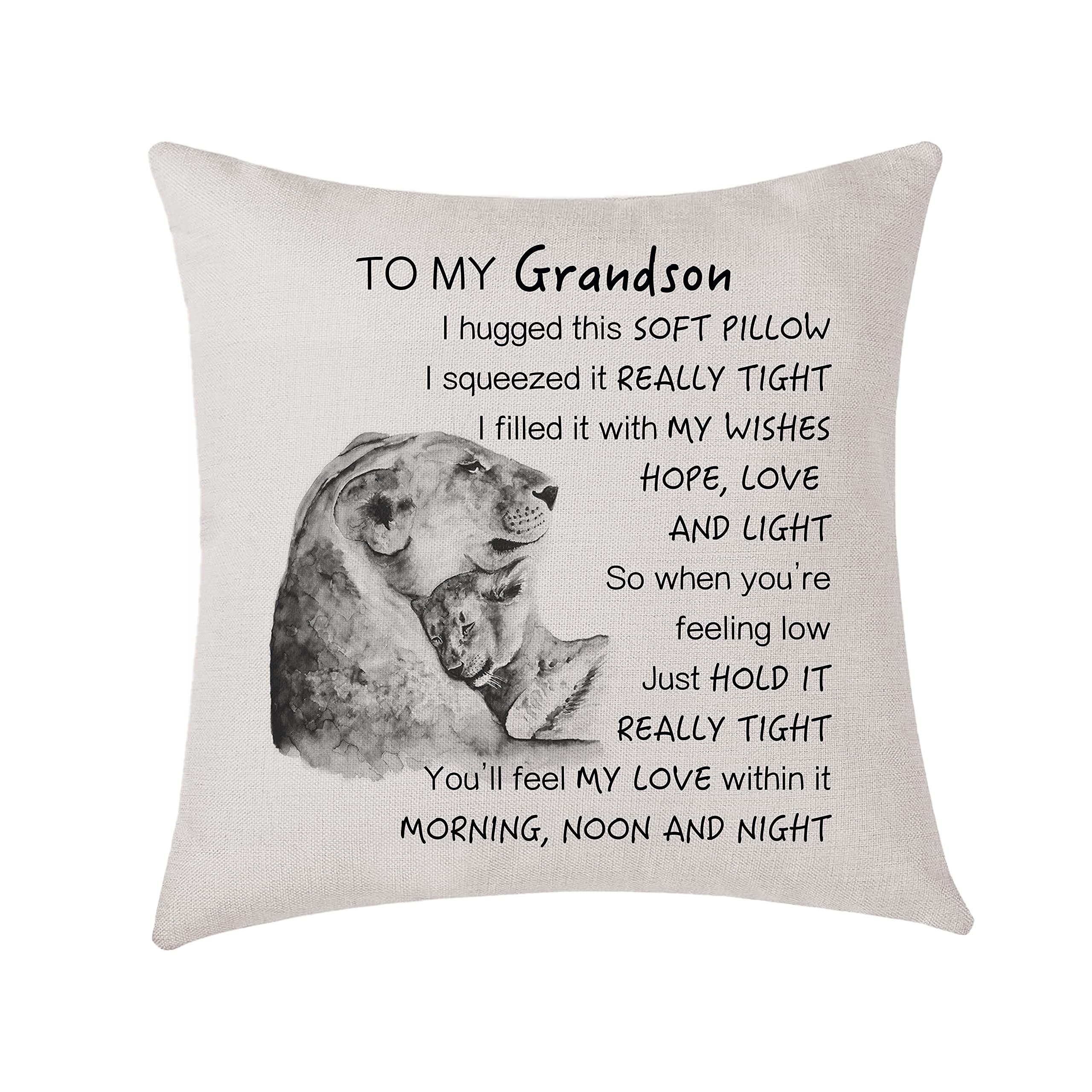AMZKWY To My Grandson Gifts Lion Family Pattern Cushion Cover 45x45cm Throw Pillow Case Home Decor Birthday (Grandson)