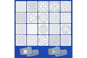 QUILAX 20 Pcs Beginner Sashiko Stencil Kit, 5.1“ Pattern Geometric Quilting Templates, Embroidery Stencils for Embroidery and Stabilizers Drawing Line Sewing Projects
