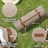 VonShef Picnic Blanket Beige Herringbone 200x220cm Waterproof Backing view 3