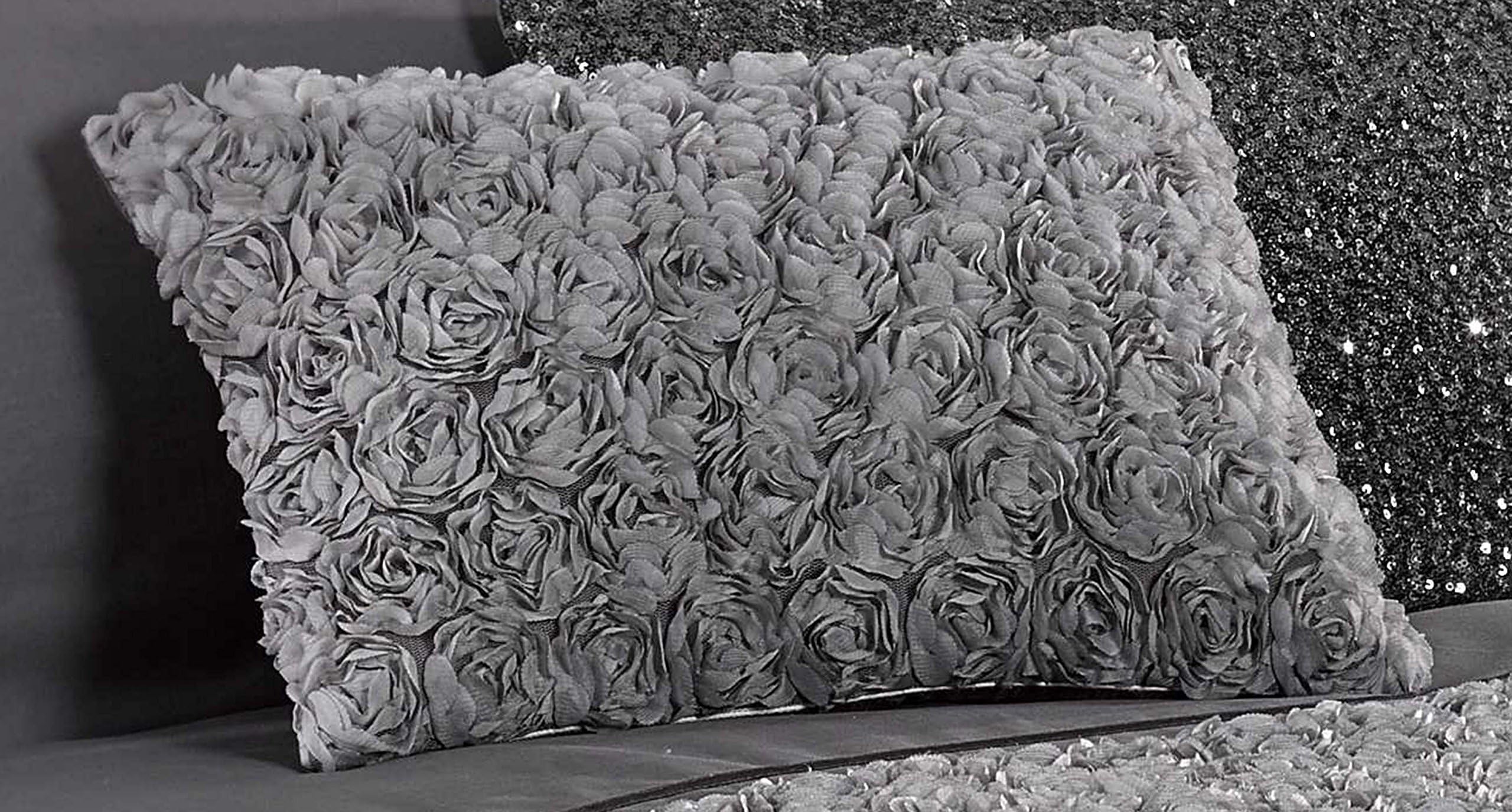Rapport Home Grey Cushion Oblong Boudoir Scatter Cushion with Raised Rose Ruffle De