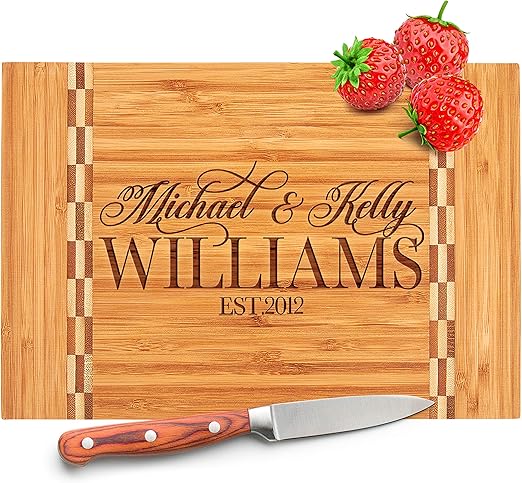 Amazon Com Personalized Cutting Board 9 Designs 8 5 X 12 Bamboo Cutting Board Wedding Gifts For The Couple Housewarming Gift Anniversary Grandma Gifts Engraved Kitchen Sign Decor Block