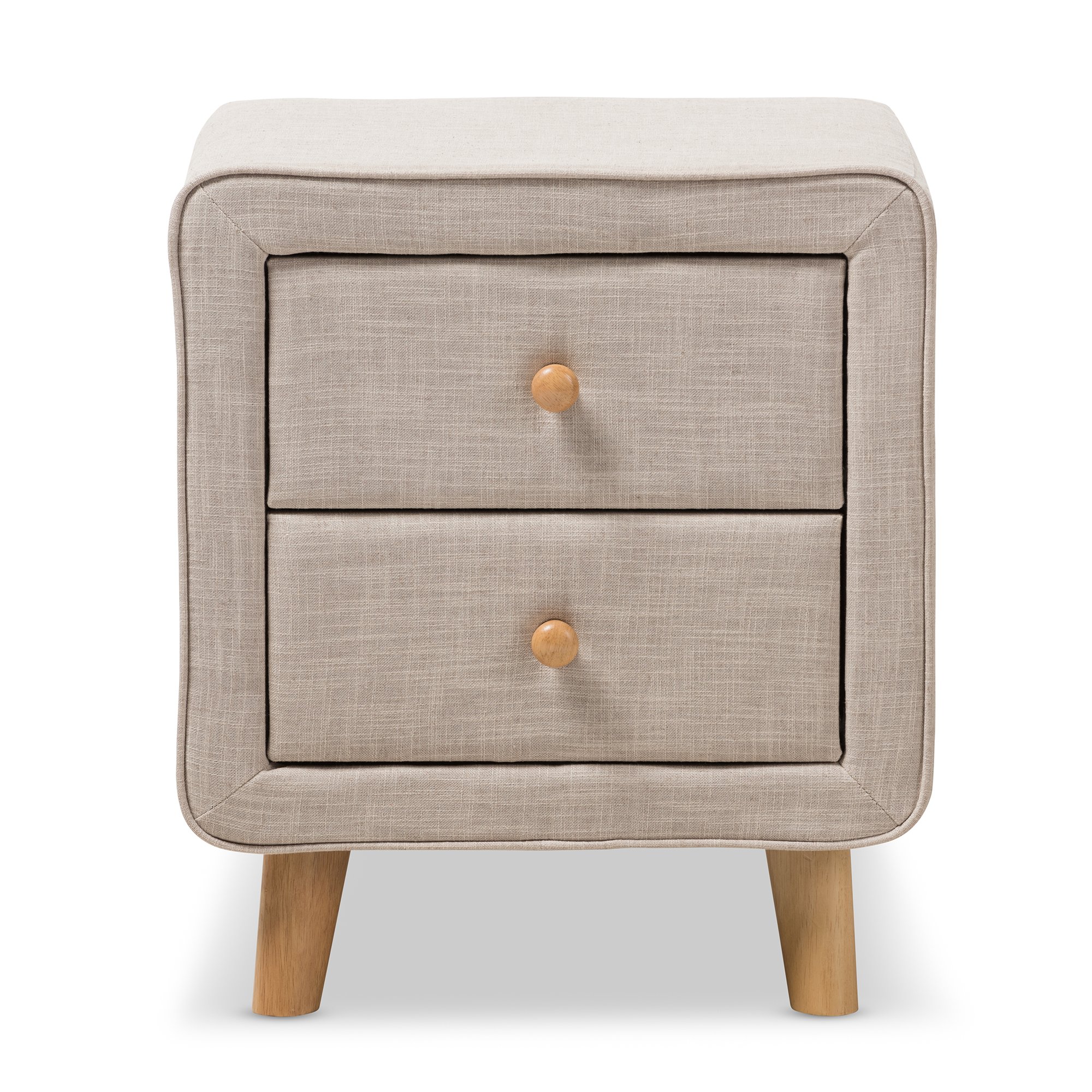 Baxton Studio IsabelleMidCentury Beige Linen Upholstered 2Drawer Nightstand, Nightstand, Beige