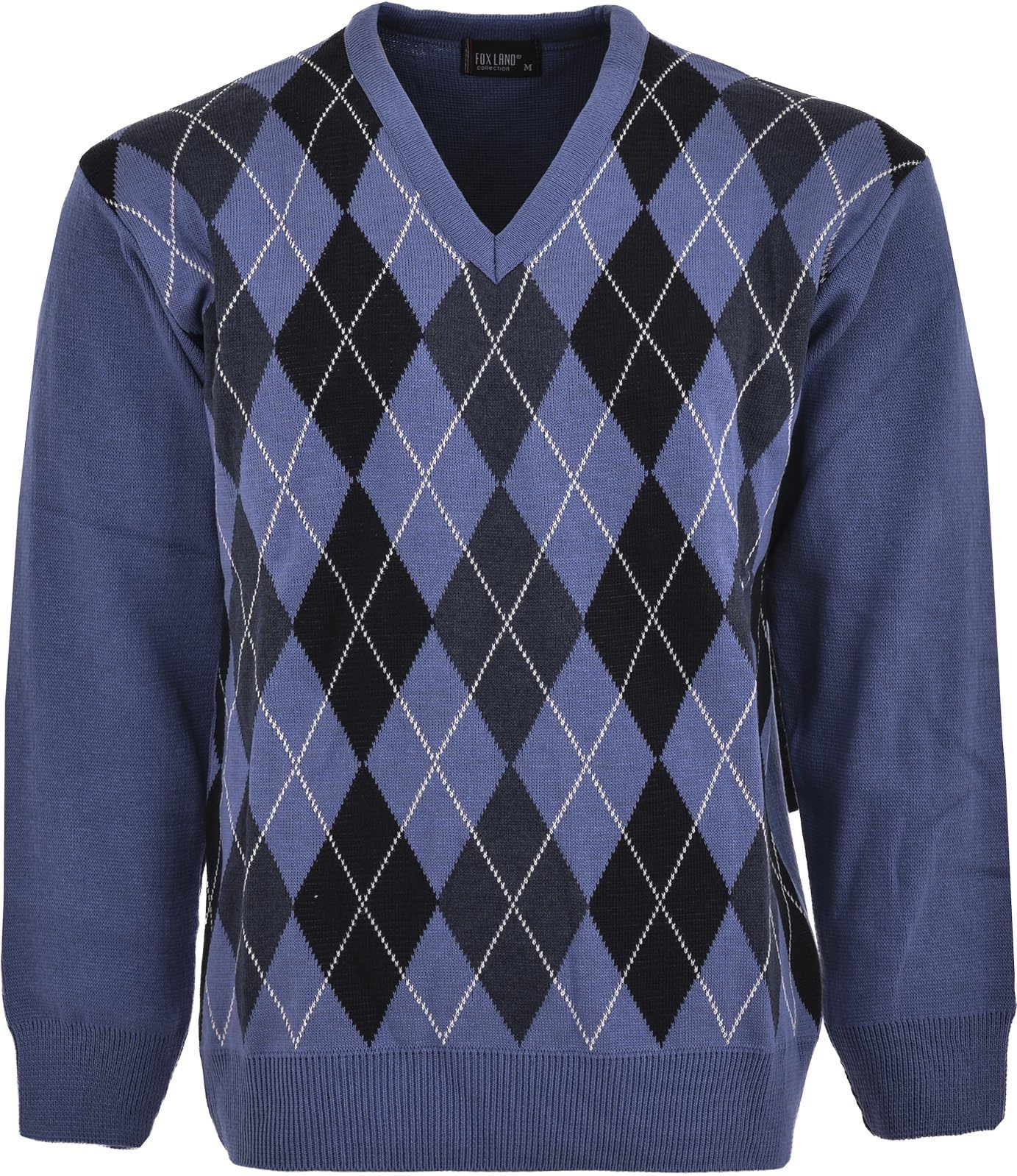 TCQstore Men's Ribbed Knitted V-Neck Acrylic, Cotton Argyle Pattern Jumpers.