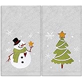 JarThenaAMCS 2Pcs Christmas Hand Towels Embroidered Xmas Tree Snowman Cotton Bathroom Towels Winter Gray Dish Towels for Drying Cleaning Cooking Gift, 29.5 x 13.7 Inch