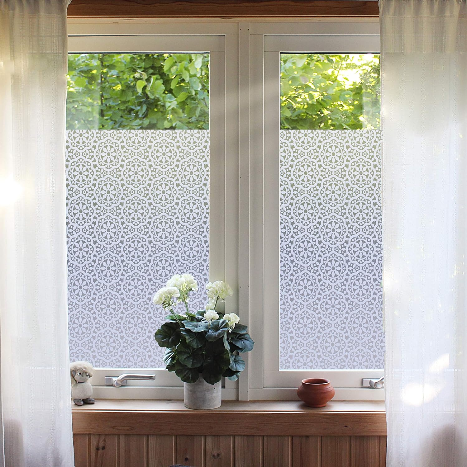 ConCus-T Patterned Window Privacy Film 90 × 200 cm Frosted Window Film Lace Decorative Glass Film Static Cling No Glue Self Adhesive Window Vinyl Stickers for Home Office Bathroom - Image 3