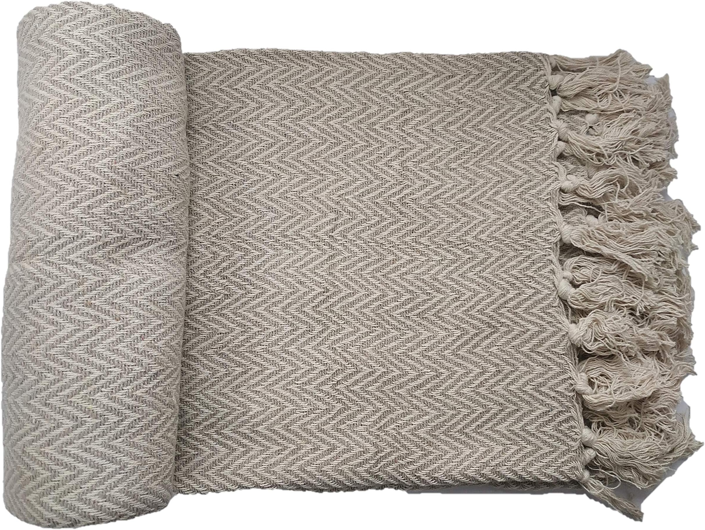 Reversible 100% Cotton Throw - Big 60 x 50 Inch Hand-Woven Throw Blanket for Couch Sofa Chair - Home Decor Furnishings