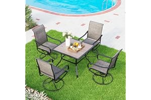 MFSTUDIO 5 Pieces Outdoor Patio Dining Set, 4 Quick Dry Foam Padded Swivel Chairs and 37" Square Metal Table with Wood-Like Top …