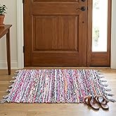 100% Cotton Rag Rug 24x36 - Multicolor Chindi Rug - Hand Woven & Reversible for Living Room Kitchen Entryway Rug -Multi Color