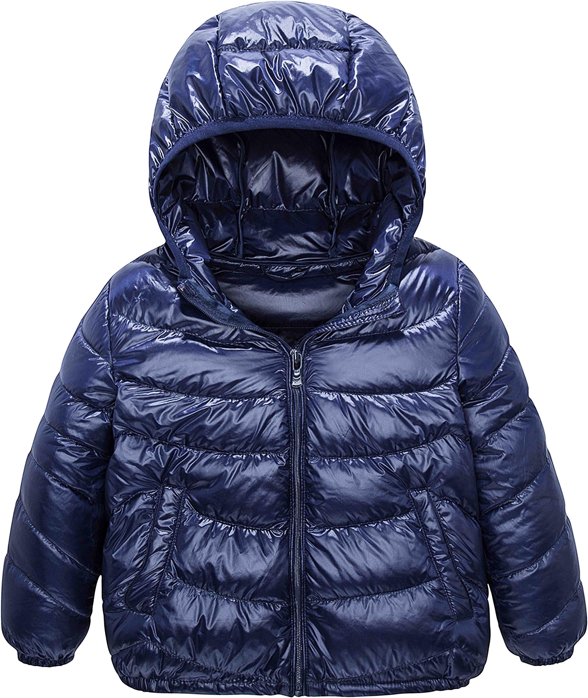 Boy Girl Packable Down Jackets, Spring Hood Coat, Lightweight Outerwear (2-12Y)