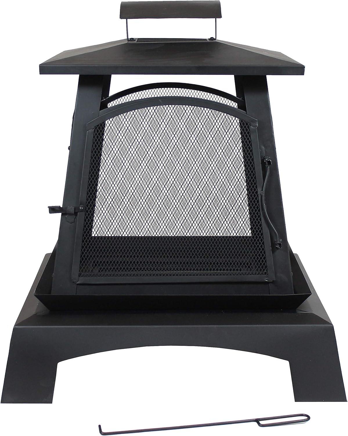 Sunnydaze Pagoda Style Steel Fire Pit - Metal Wood-Burning Enclosed Outdoor Fireplace with Log Grate and Poker - Modern Bonfire for Backyard and Patio - 32-Inch : Garden & Outdoor