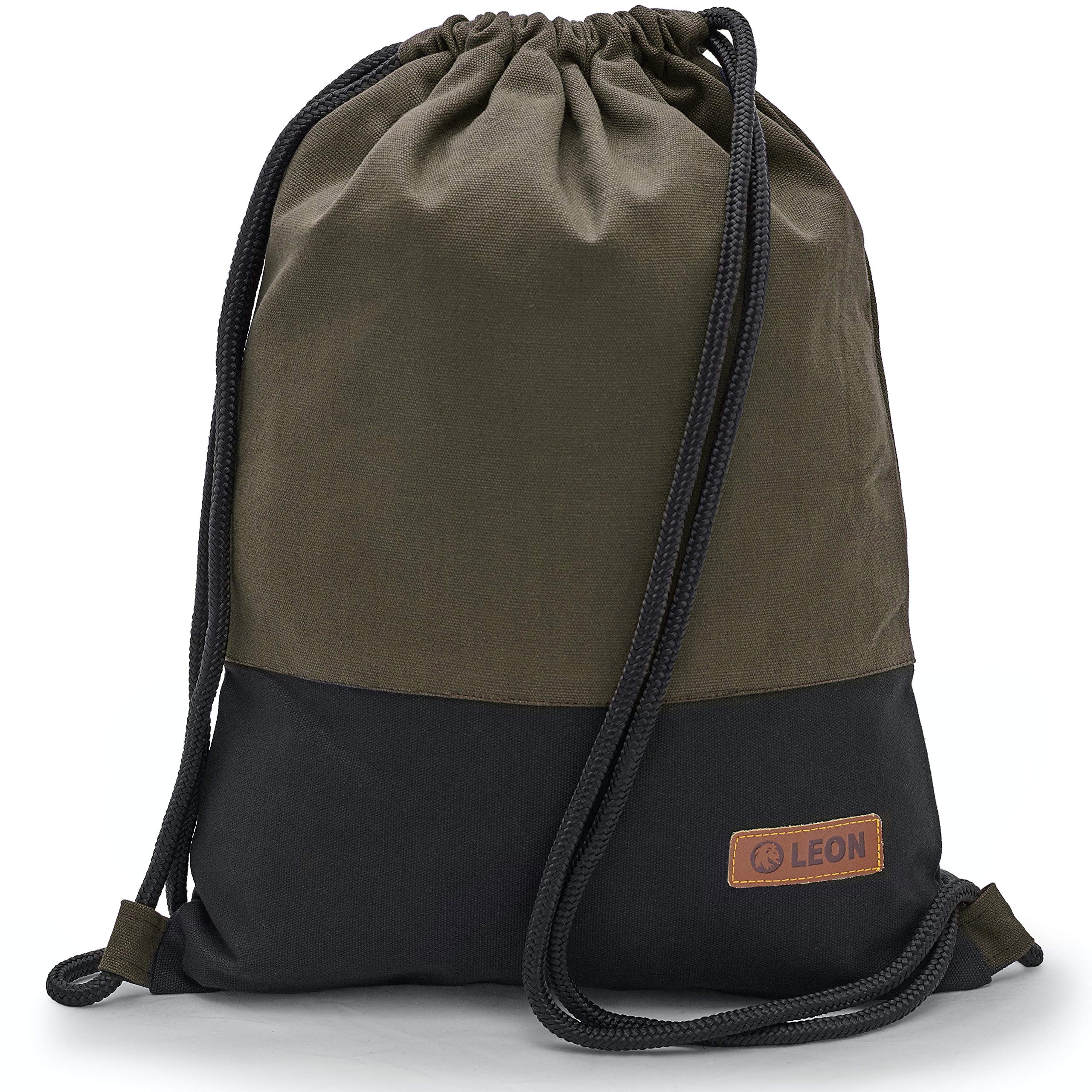 By Bers LEON Gym Bag with Inner Pockets Zip Plain Design Backpack Pouch Bag Women Men & Teenager Gym Bag Hipster, Khaki olive_swstoff, One size