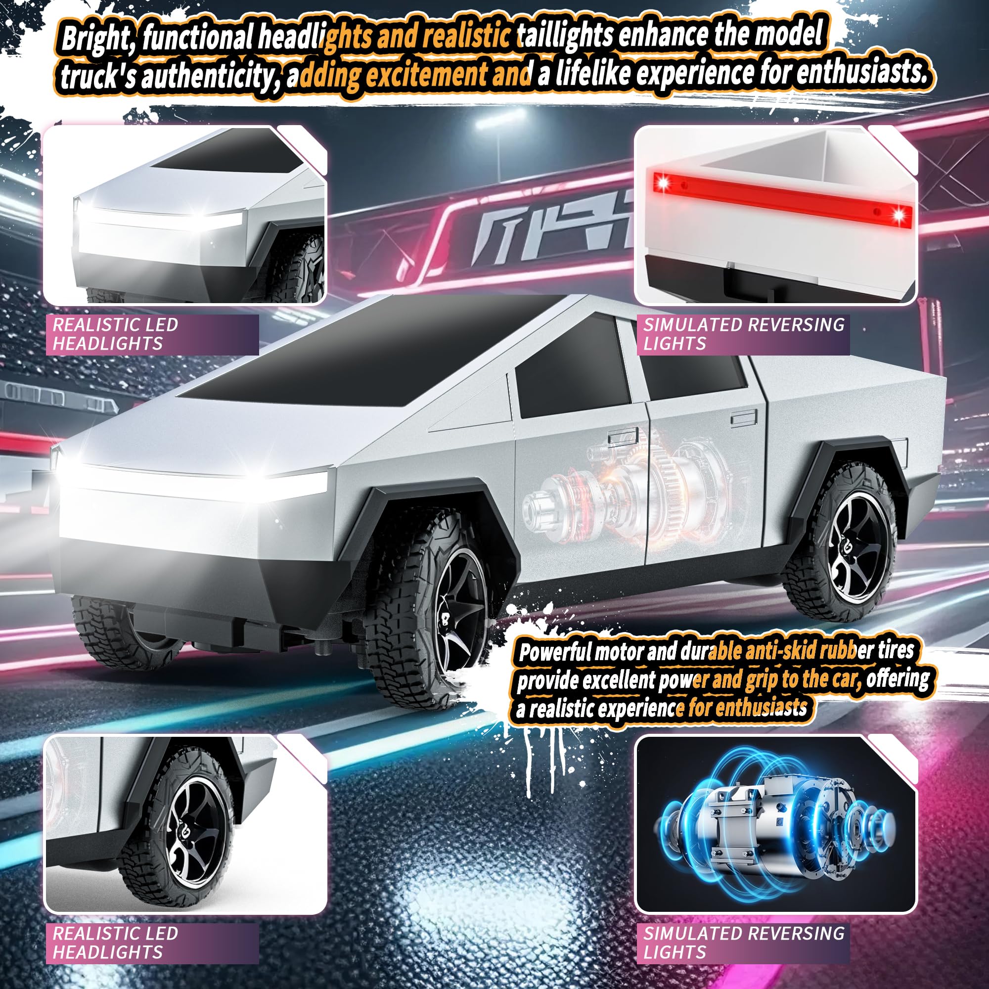 RC Car Toys，All Terrain 2.4GHz RC Truck for Boys Aged 3-8, 8-12, Electric Vehicle Truck Toys for Kids, Birthday Gifts for Kids, Boys and Girls (Silver)