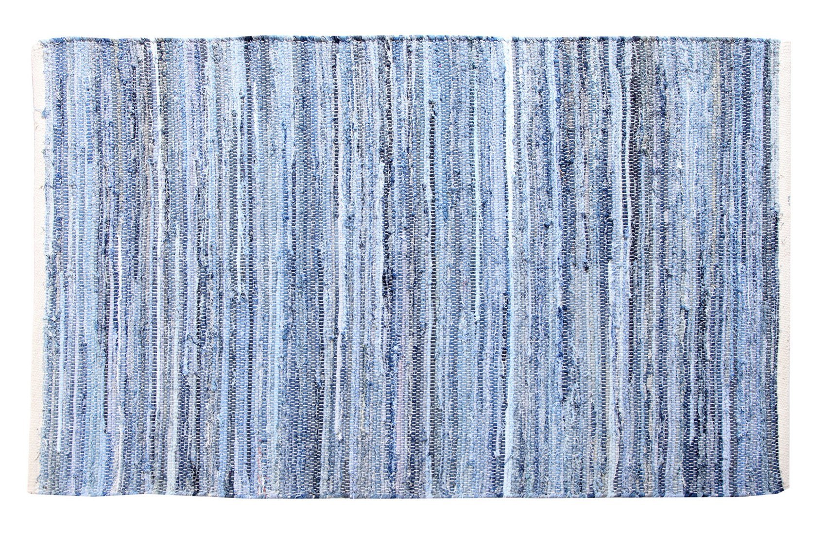 100% Recycled Cotton Handmade Denim Chindi Floor Rug, 60 x 90cm