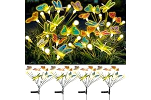 JOEDOES Solar Garden Lights, 4 Packs 32 LEDs Solar Swaying Lights with Highly Flexible Wire, Like Lively Dragonfly Butterfly Firefly Flying in Garden, Waterproof Solar Outdoor Lights for Yard Pathway Decor